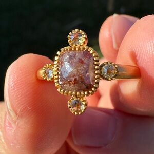 Elegant 14k solid Gold and Brown Rough diamond + Rose cut diamonds size 6.75